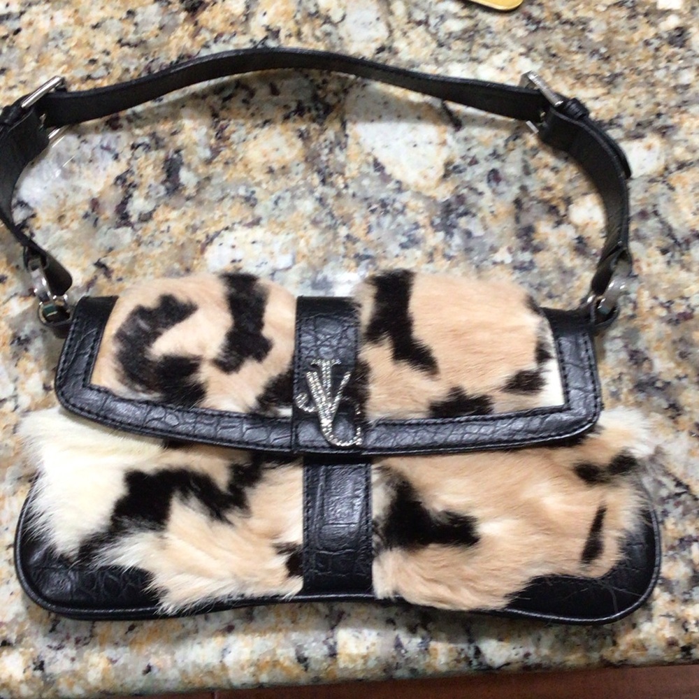 Versace Jeans Couture Faux Tiger Fur Shoulder Bag